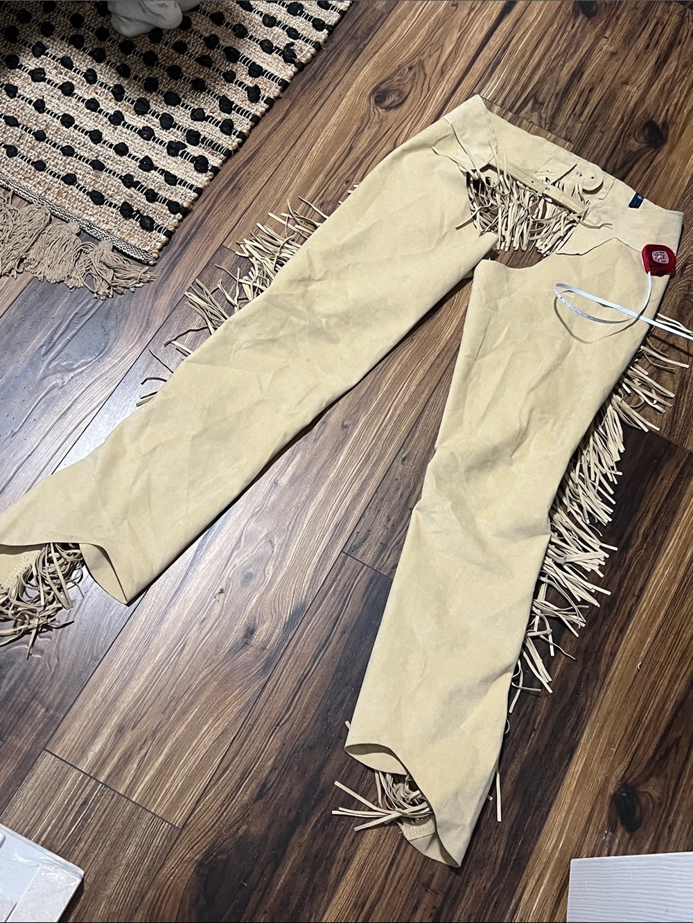Fringe Suede-look Western Pants in Tan chaps, I think it’s leather not sure